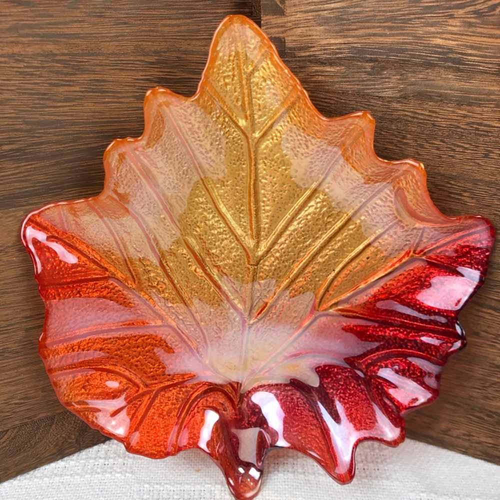 Glass Painted Ombre Maple Leaf Jewelry Dish